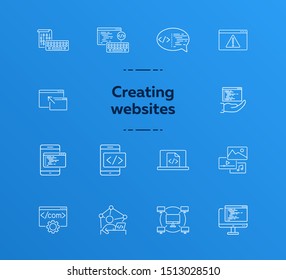 Creating websites icons. Set of line icons. Computer network, firewall, coding. Encryption concept. Vector illustration can be used for topics like internet, encoding