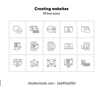 Creando iconos de sitios web. Conjunto de iconos de línea. Red informática, cortafuegos, codificación. Concepto de cifrado. La ilustración vectorial puede utilizarse para temas como Internet, codificación