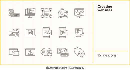 Creando iconos de sitios web. Juego de iconos de línea. Red informática, cortafuegos, codificación. Concepto de cifrado. La ilustración vectorial se puede utilizar para temas como internet, codificación