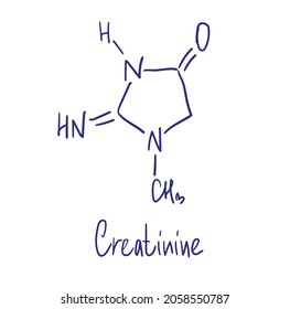 Kreatinin-chemische Struktur. Vektorgrafik handgezeichnet