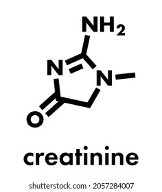 Creatinine molecule. Creatine breakdown product. Creatinine clearance is used to measure kidney function. Skeletal formula.