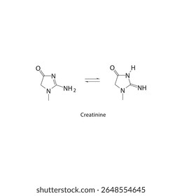 Estrutura esquelética da creatinina. Ilustração esquemática do composto de resíduos metabólicos. Diagrama simples, fórmula química.