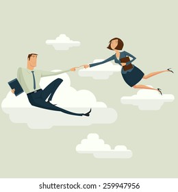 The Creation of Adam in business style vector illustration.
