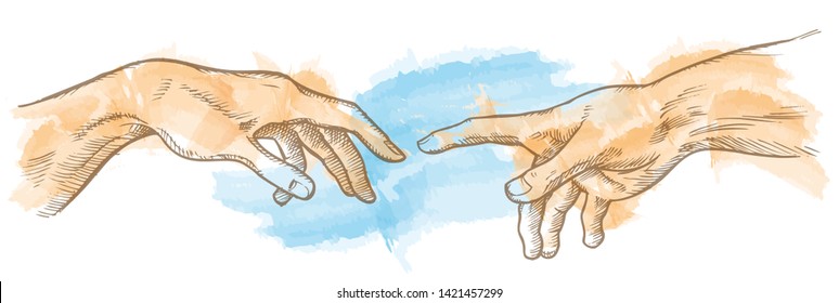 creation of adam hand drawn Watercolor painting 