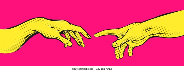 Creation of adam Michelangelo pop art color. vector illustration