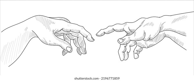 Creation of adam Michelangelo vector hands with frame	