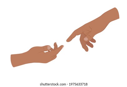 creation of Adam sign. Two hands trying to touch. vector Illustration