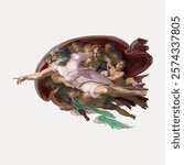 Creation of Adam sticker by Michelangelo Buonarroti. Vintage Michelangelo Buonarroti style art drawing, isolated vector element. God and his creation drawing, isolated element.