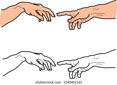 Creation of Adam's hands, michelangelo vector hands, line art