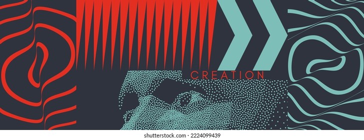 Creation. Art composition. Cover design template. Digital vision. Abstract striped background with ripple effect. Pattern with optical illusion. Illustration for brochure, poster, presentation, banner