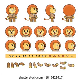 Creation bundle of a cute lion in suit. Create your own pose, action, animation. Vector illustration