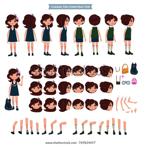 Creation Cartoon Character Girl Set Haircuts Stock Vector