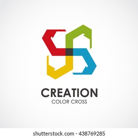 Creation of colorful cross abstract vector and logo design or template circle art business icon of company identity symbol concept