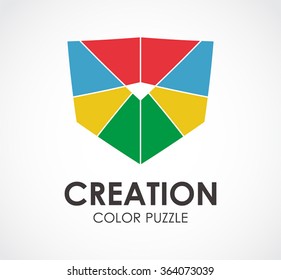 Creation colorful of puzzle abstract vector and logo design or template art logic business icon of company identity symbol concept