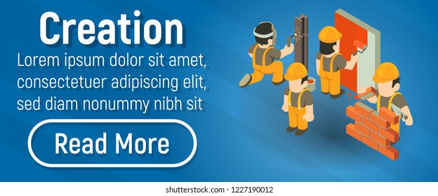 Creation concept banner. Isometric banner of creation vector concept for web, giftcard and postcard