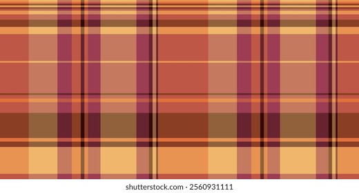 Creation fabric texture plaid, new pattern vector seamless. Kingdom check textile background tartan in orange and red colors palette.