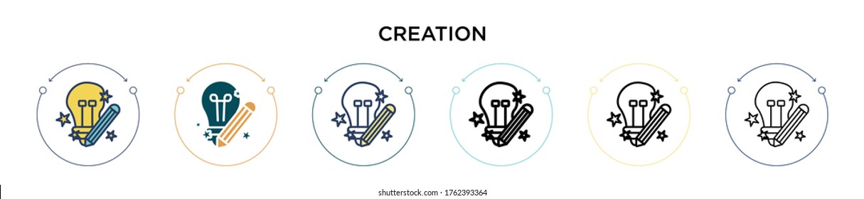 Creation icon in filled, thin line, outline and stroke style. Vector illustration of two colored and black creation vector icons designs can be used for mobile, ui, web