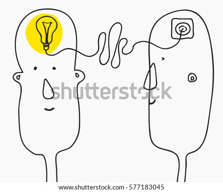 creation ideas concept. brainstorming.primitive infantile cartoon style. Vector illustration isolated on white background