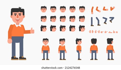 Creation kit of man, businessman, worker in casual outift. Modern vector illustration. Create your own pose, action, animation