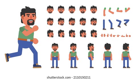 Creation kit of a man in casual street outift. Modern vector illustration. Create your own pose, action, animation