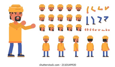Creation kit of a man in traditional Indian outift. Modern vector illustration. Create your own pose, action, animation