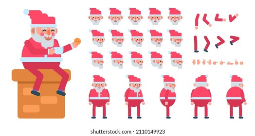 Creation kit of a Santa Claus in red outift. Modern vector illustration. Create your own pose, action, animation