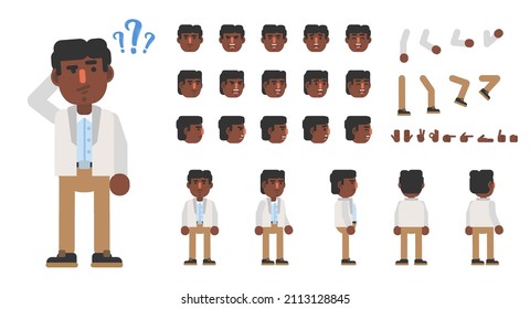 Creation kit of a trendy man in casual outift. Modern vector illustration. Create your own pose, action, animation
