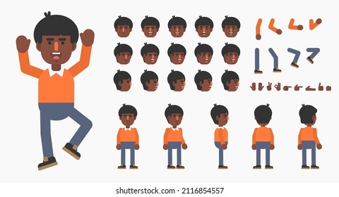 Creation kit of a trendy man in casual outift. Modern vector illustration. Create your own pose, action, animation