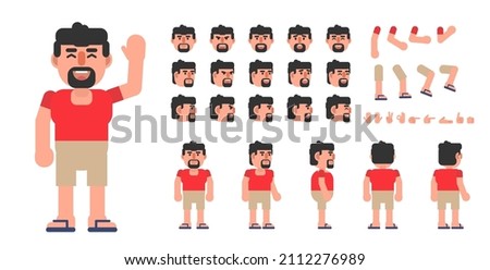 Creation kit of a trendy man in casual outift. Modern vector illustration. Create your own pose, action, animation