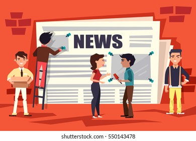 creation of newspaper news. cartoon vector illustration. media