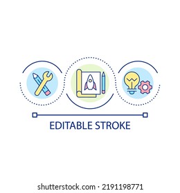 Creation process loop concept icon. Use learned knowledge and skills. Learning principles abstract idea thin line illustration. Isolated outline drawing. Editable stroke. Arial font used