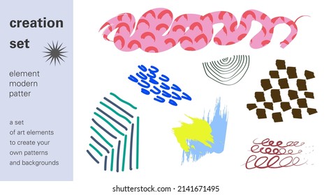 Creation set. Elements for creating your patterns and backgrounds. Handwork. Vector illustration.