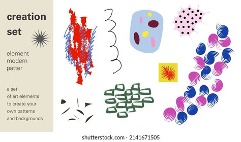 Creation set. Elements for creating your patterns and backgrounds. Handwork. Vector illustration.