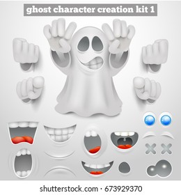 Creation set of halloween emoticon ghost cartoon character. Vector illustration