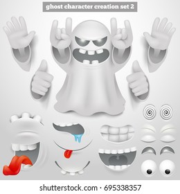 Creation set of halloween emoticon ghost cartoon character. Vector illustration