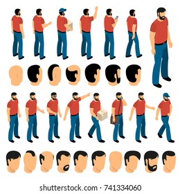 Creation set of man characters and different types of hairstyle for create animation isolated vector illustration