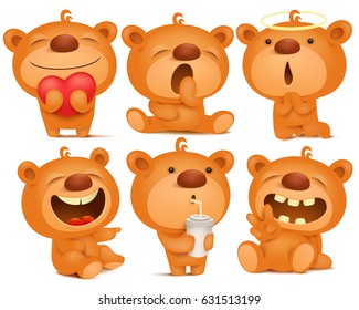 Creation set of teddy bear emoji characters with different emotions