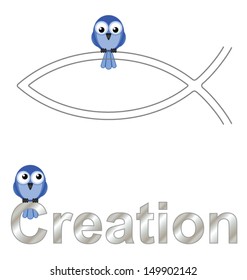 Creation text and birds isolated on white background