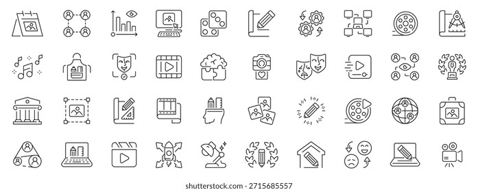 Creación de iconos vectoriales. Iconos de línea editables relacionados con la creatividad, el diseño y los símbolos multimedia