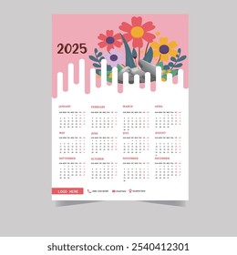 Criado projeto de calendário 2025, calendário 2025 semana início domingo vetor modelo de projeto corporativo. Página pessoal comercial. Ilustração simples moderna. Calendário do muro de 2025.