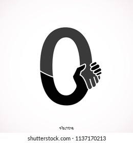 Creative 0- Number icon abstract and hands icon design vector template.Business offer,partnership,hope,support or help concept.Vector illustration