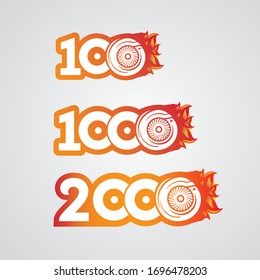 creative 100, 1000 and 2000 logo with turbo sign design template suitable for Print, Digital, Icon, Apps, print T-Shirts and Other Marketing Material Purpose  