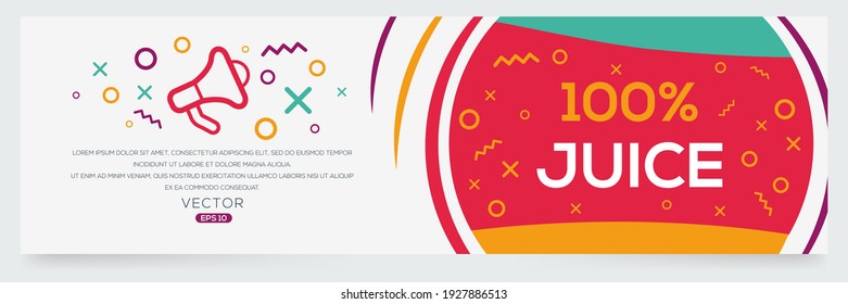 Texto creativo (100% jugo) escrito en burbuja de voz, ilustración vectorial.
