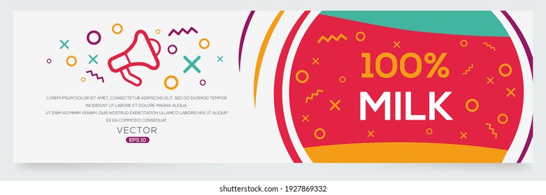 Texto creativo (100% leche) escrito en burbuja de voz, ilustración vectorial.
