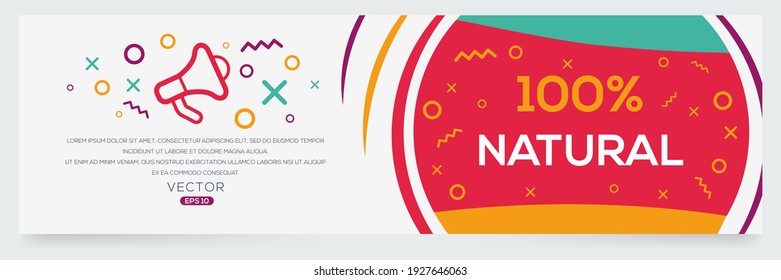 Texto creativo (100% natural) escrito en burbuja de voz, ilustración vectorial.
