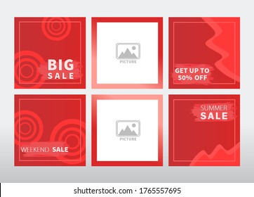 Creativa plantilla de fuente de publicaciones en redes sociales en rojo y blanco 1:1 con pincel para publicidad en tiendas web en línea.