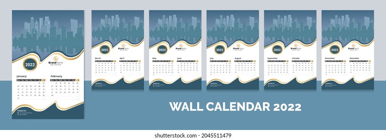 Creative 12 Months Wall Calendar 2022, Week Calendar, Calendar Layout Template Design