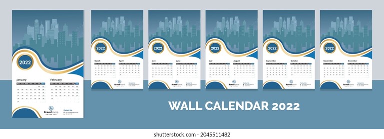 Calendario creativo de pared de 12 meses 2022, calendario de semana, diseño de plantilla de diseño de calendario