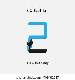 Creative 2- Number icon abstract and hands icon design vector template.Business offer,partnership,hope,support or help concept.Vector illustration