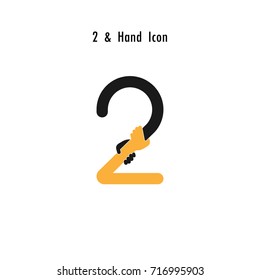 Creative 2- Number icon abstract and hands icon design vector template.Business offer,partnership,hope,support or help concept.Corporate business and industrial logotype symbol.Vector illustration